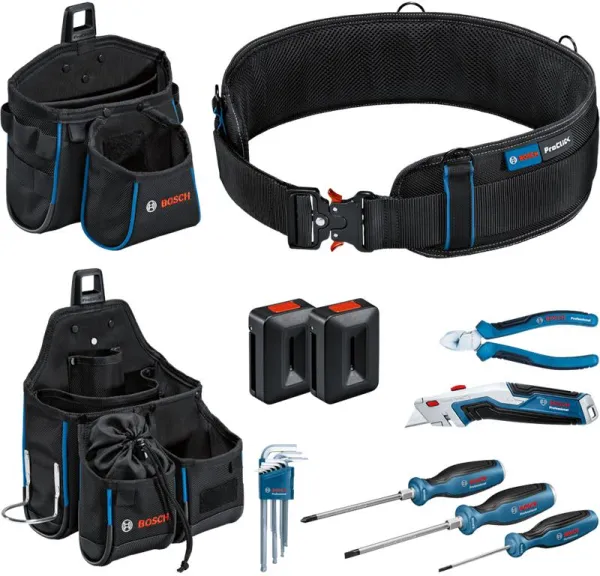 Bosch įrankių diržas ir rankinių įrankių rinkinys
